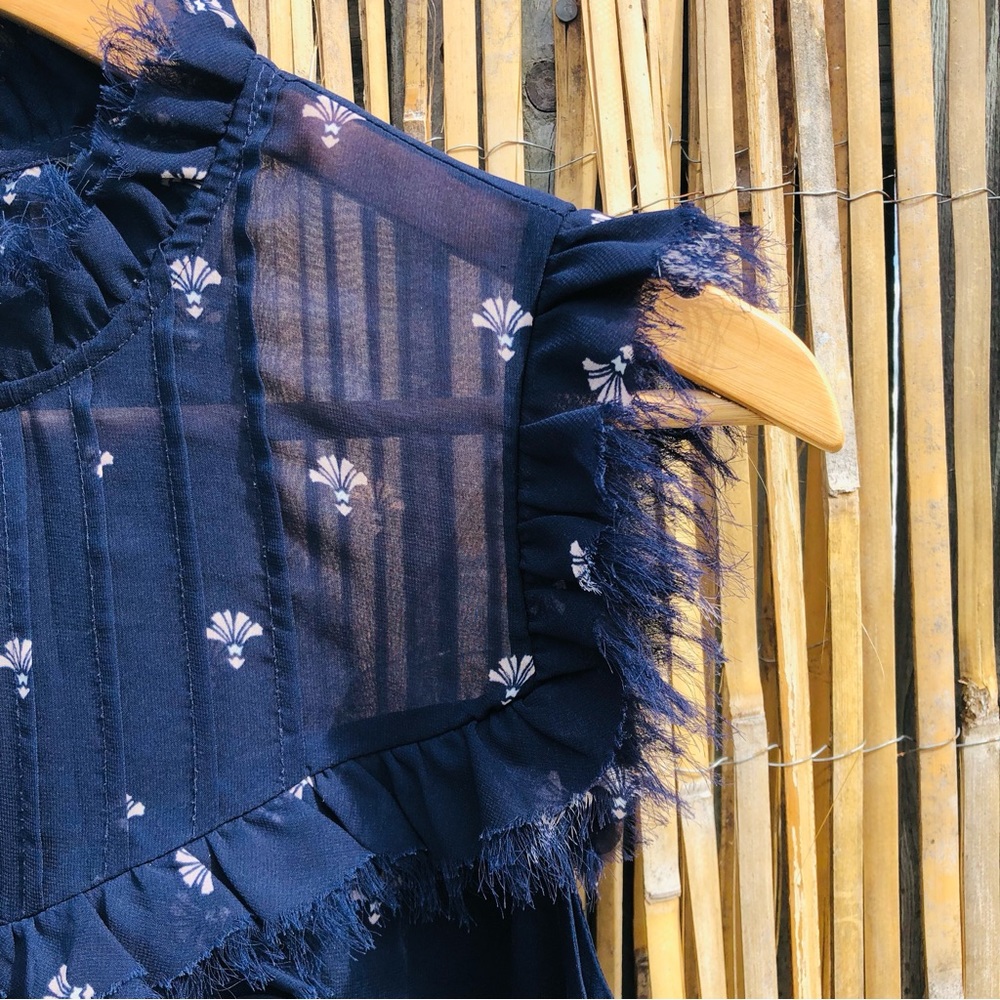 SOLD Portmans Navy Detailed High Neck Top w/ Pin Tucks 12 - Picture 5 of 17